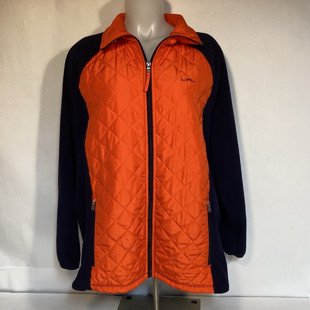 Lauren Ralph Lauren Orange And Navy Quilted Fleece Jacket Women’s size 2X